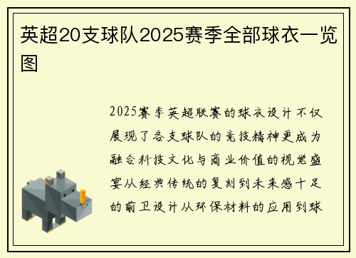 英超20支球队2025赛季全部球衣一览图